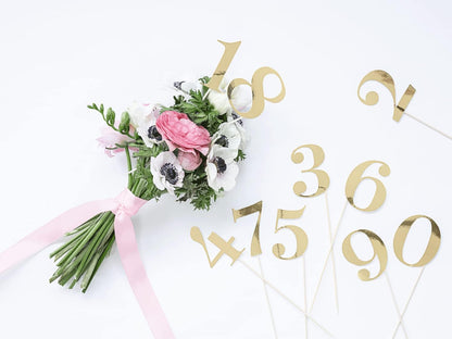 Caketopper Tischnummern Zahlen 0-9 Gold Metallic Tortendeko Tortenstecker Hochzeit Tische