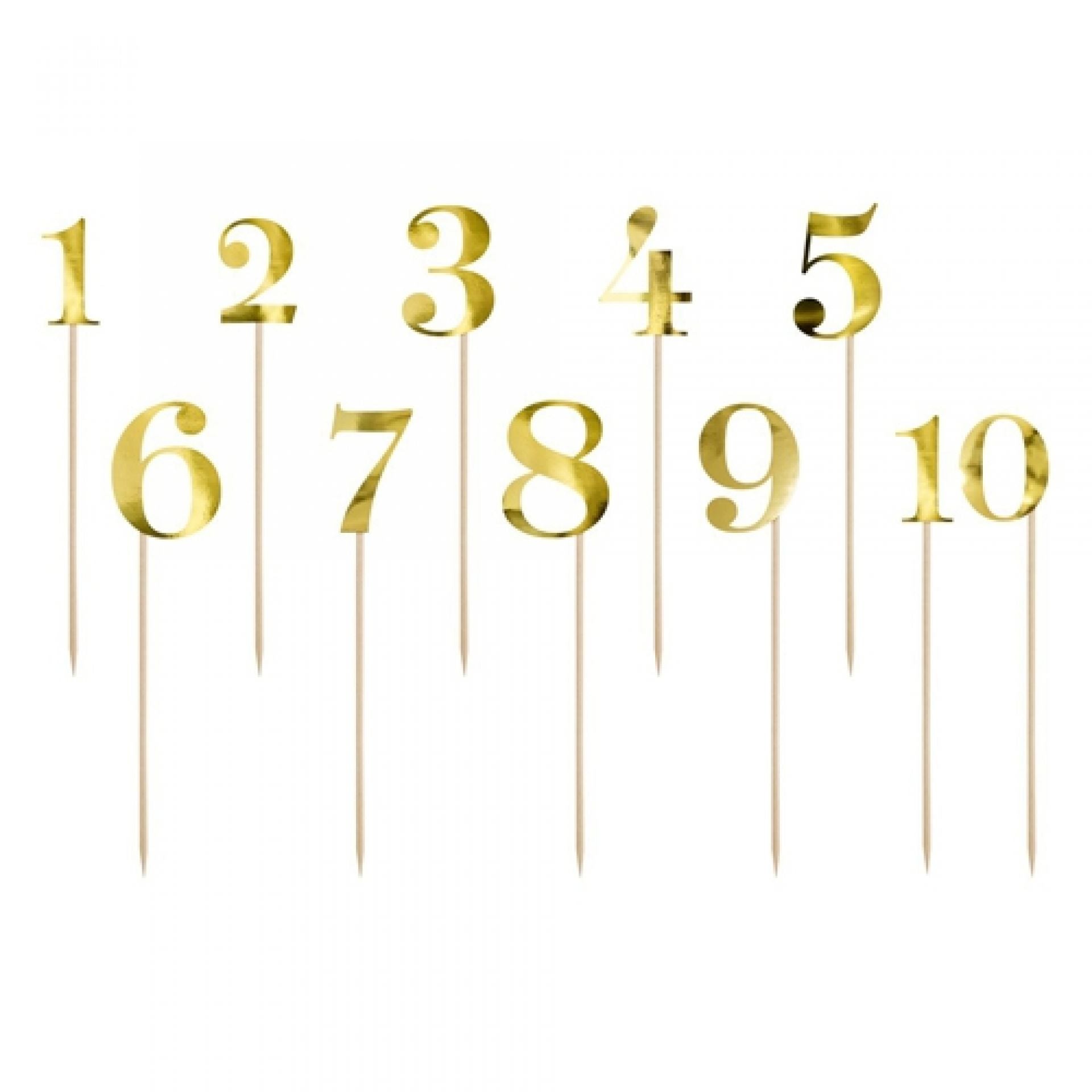 Caketopper Tischnummern Zahlen 0-9 Gold Metallic Tortendeko Tortenstecker Hochzeit Tische