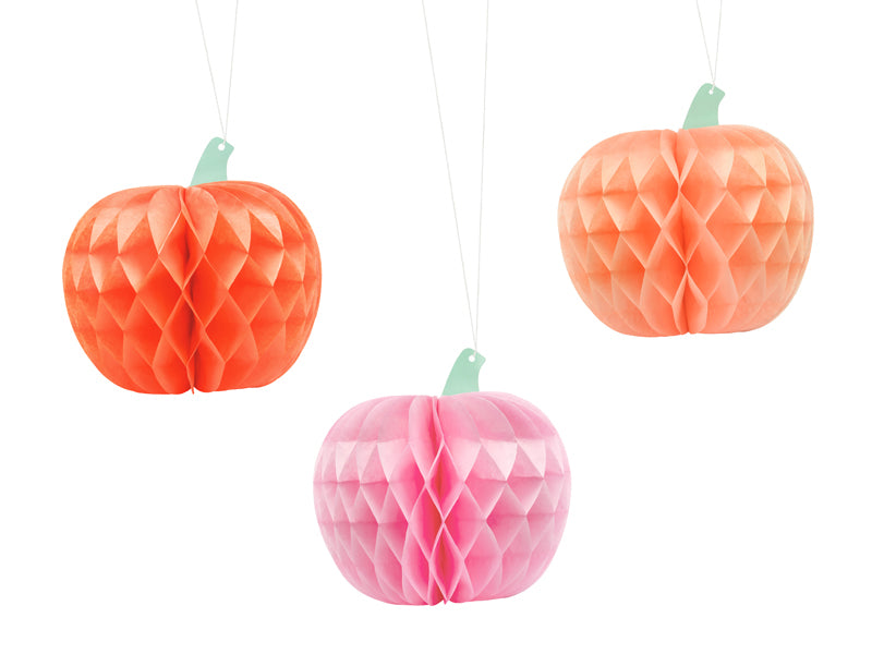 Wabenball Kürbis Seidenpapier Orange Rosa Halloween Dekoration