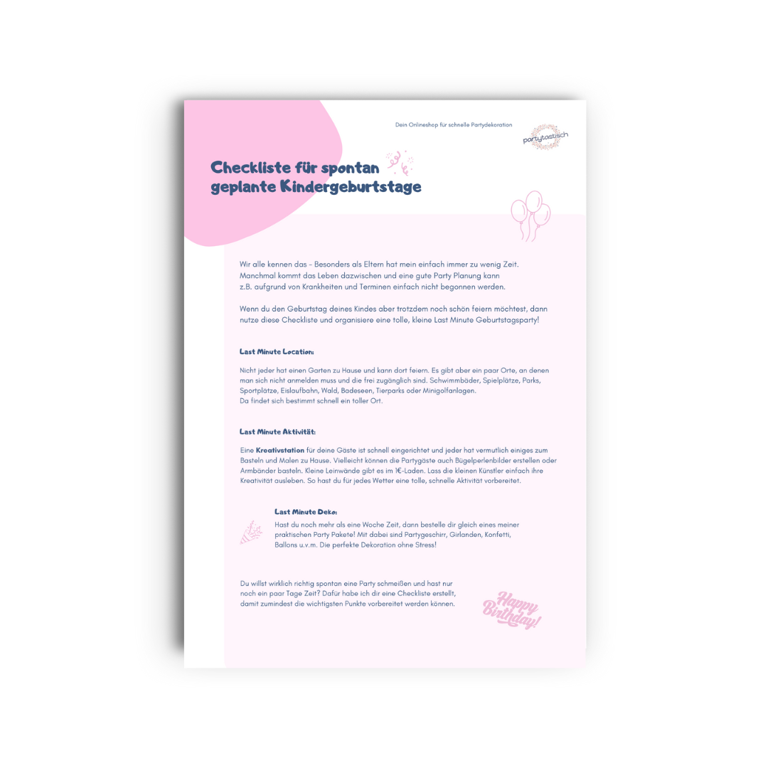 Checkliste Last Minute Kindergeburtstag (PDF-Datei)