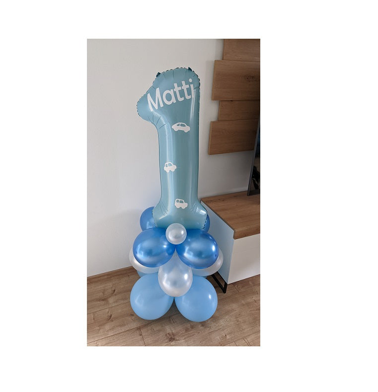 Ballonturm Ballondeko 1. Geburtstag Blau Junge Autos