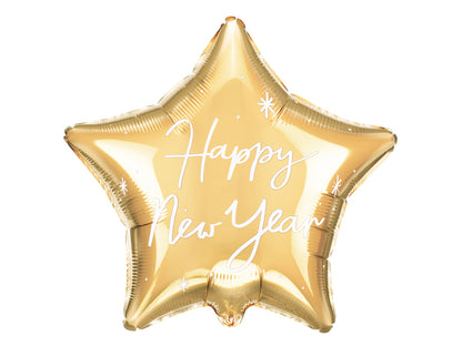 Happy New Year Folienballon Stern Gold Weiss