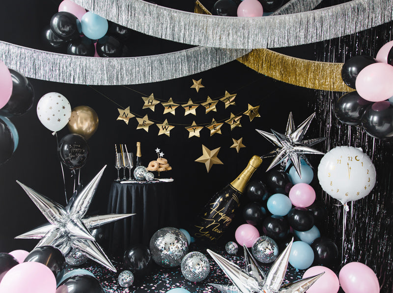Folienballon Silvester Party Uhr Weiss Gold