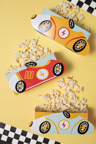 Racing Snackboxen Popcorn Snackschalen Autorennen Kindergeburtstag