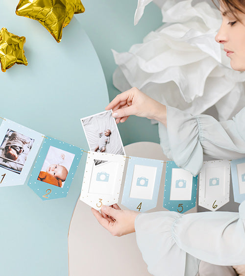 Foto Girlande Blau Erster Geburtstag One First Birthday Bilderrahmen 12 Monate