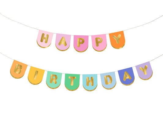 Happy Birthday Girlande Bunt Goldrand Regenbogen