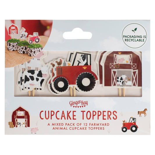 Ginger Ray Bauernhof Party Farm Caketopper Muffins Tortendeko Happy Birthday Bauernhoftiere Rot Traktor Scheune Kuh