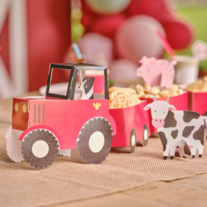 Bauernhof Party Farm Geburtstag Kuh Pferd Schaf Schwein Snackbox Süßigkeitenstand Candy Bar Popcornbox Traktor Rot Partydeko Scheune