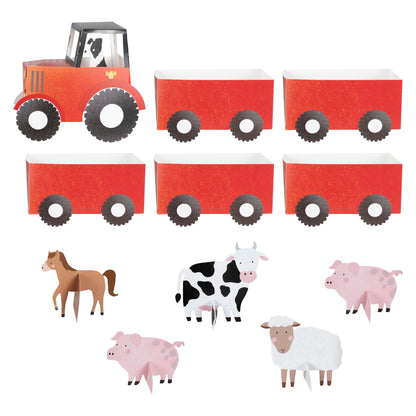 Bauernhof Party Farm Geburtstag Kuh Pferd Schaf Schwein Snackbox Süßigkeitenstand Candy Bar Popcornbox Traktor Rot Partydeko Scheune
