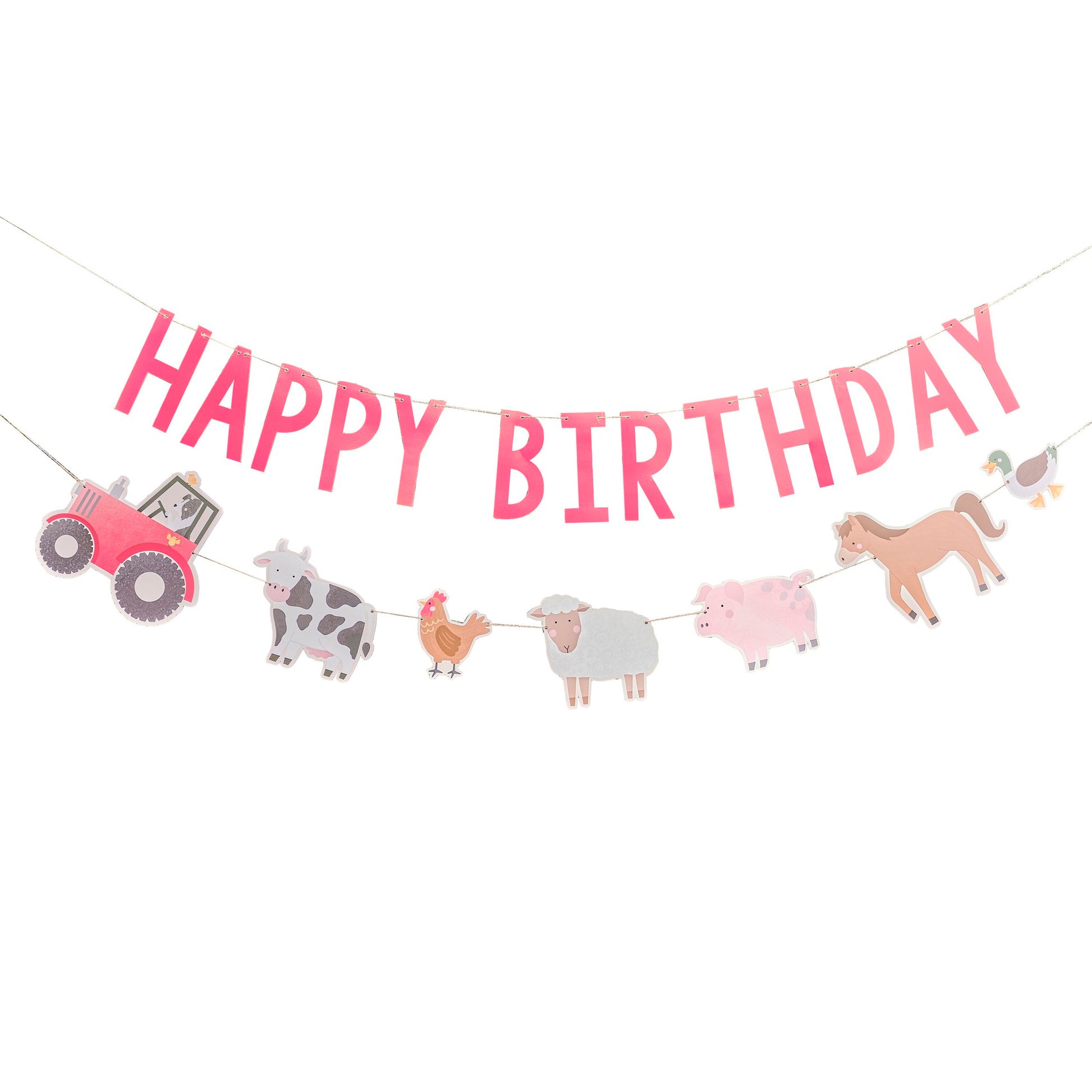 Bauernhof Party Farm Geburtstag Kuh Pferd Schaf Schwein Traktor Happy Birthday Girlande Rot Partydeko