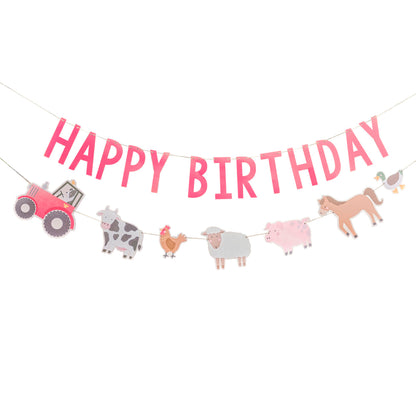 Bauernhof Party Farm Geburtstag Kuh Pferd Schaf Schwein Traktor Happy Birthday Girlande Rot Partydeko