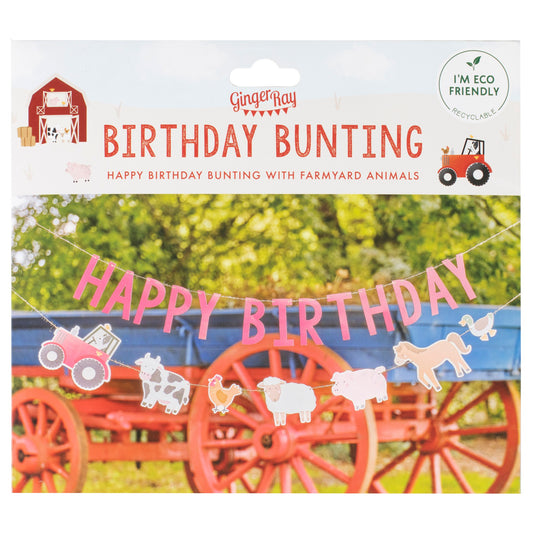 Bauernhof Party Farm Geburtstag Kuh Pferd Schaf Schwein Traktor Happy Birthday Girlande Rot Partydeko