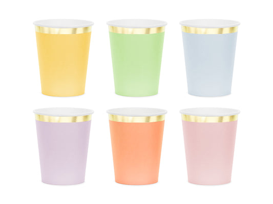 Partybecher Pappbecher Regenbogen Bunt Goldrand