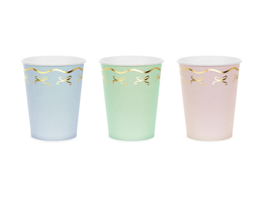 Partybecher Pastell Schnörkel Gold Pappbecher Regenbogen
