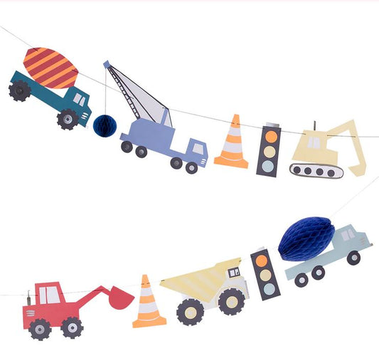 Baustellen Girlande LKW Betonmischer Kindergeburtstag Bauarbeiter Ampel Partydeko