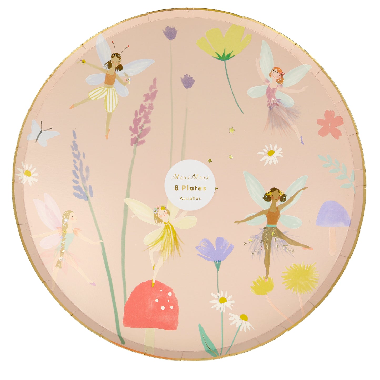 Feen Elfen Märchen Party Paket Set Partyteller Pappteller Rosa Gold Blumen Meri meri