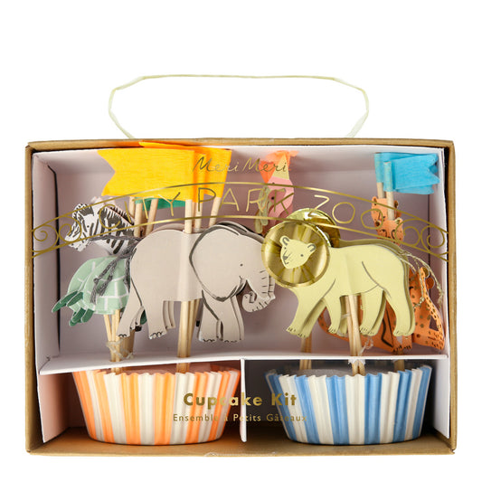 Meri Meri Party Paket Geburtstag Set Safari Zoo Dschungel Cupcake Kit Muffins Muffinförmchen Caketopper