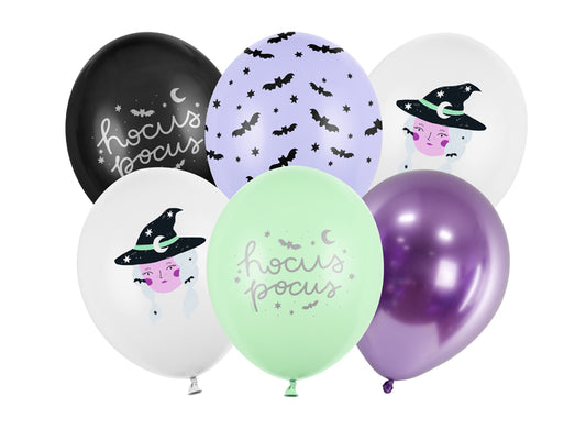 Latexballons für deine Halloween Party Lila Hexen Motiv Hokus Pokus Schwarz Ballonmix Ballonset Luftballons