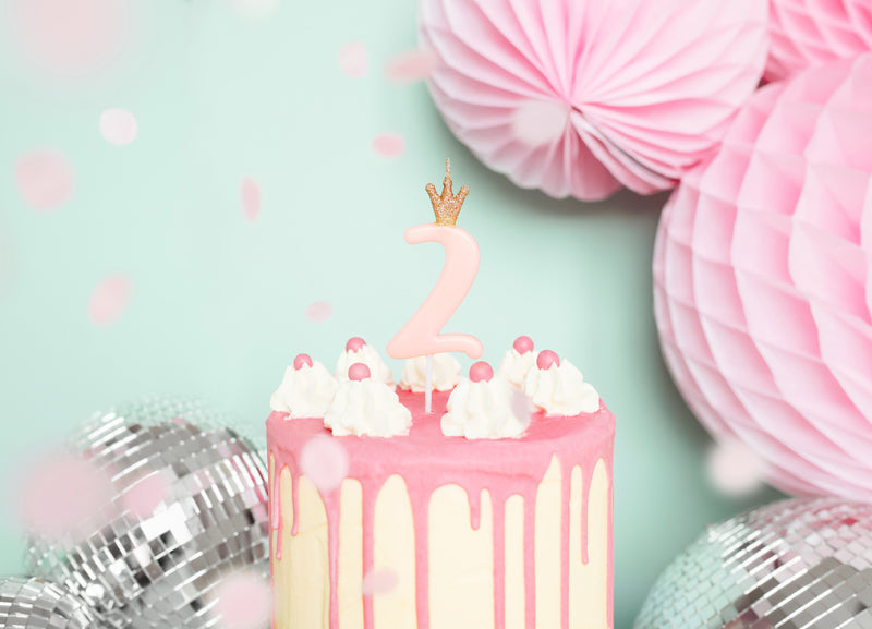Tortenkerze mit Krone in Rosa zum 2. Geburtstag