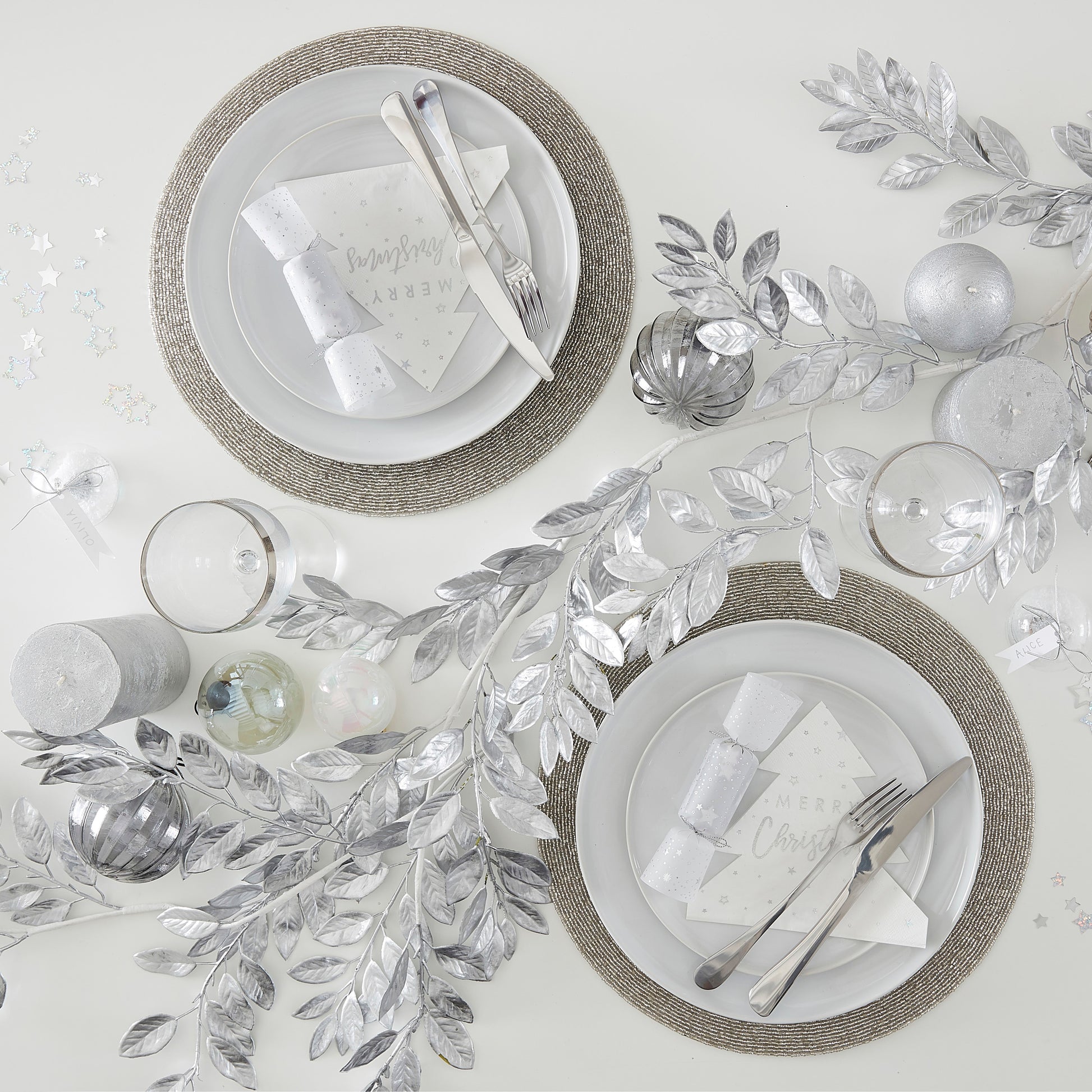 Platzkarte Stern Silber Glitzer Weihnachten Tischdeko