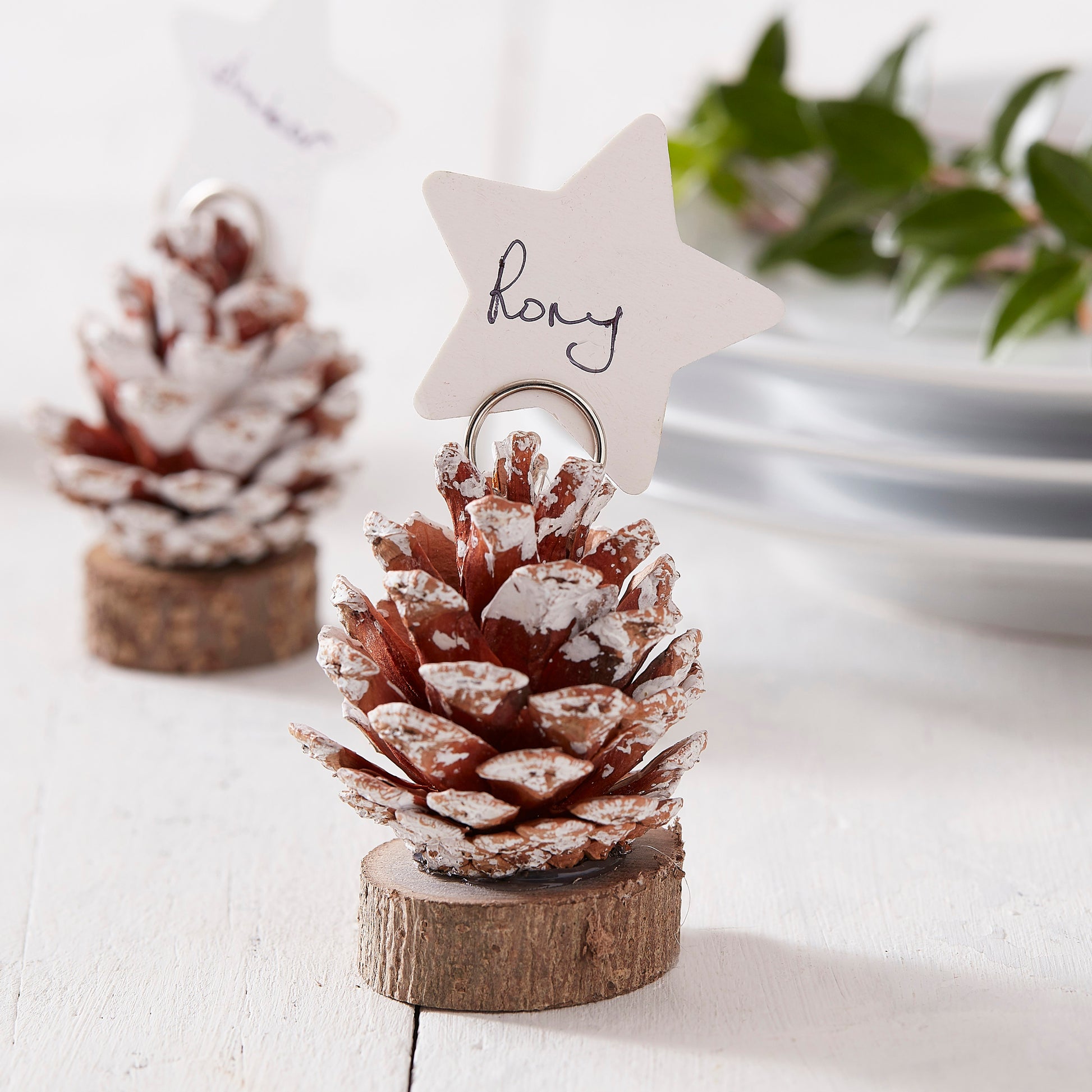 Platzkarten Halter Tischkartenhalter Sitzordnung Weihnachten Weiss Sterne Tannenzapfen