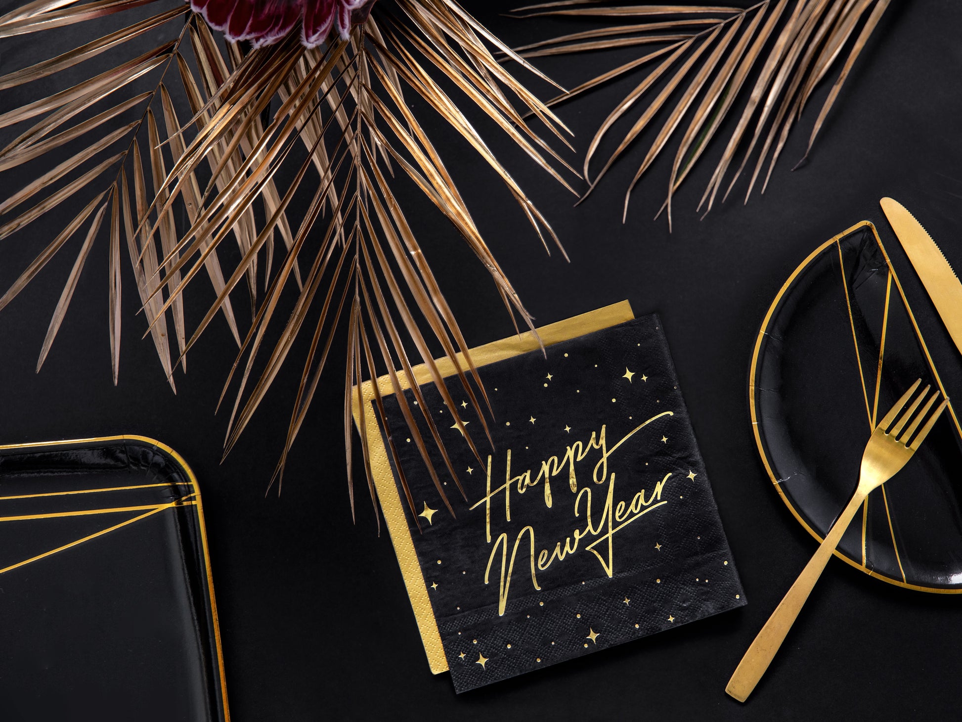 Servietten Silvester Schwarz Gold Happy New Year Sterne