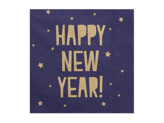 Servietten Silvester Blau Navy Gold Happy New Year Sterne