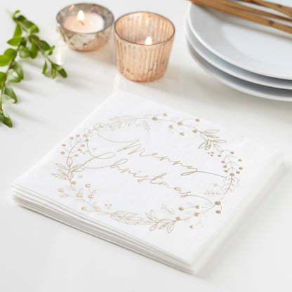Weihnachten Servietten Gold Weiss Mistelzweig Ginger Ray