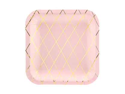 Pappteller Partyteller Rosa Gold Streifen Edel