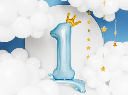 Folienballon Hellblau Krone Eins 1 Standfuß 1.Geburtstag Junge