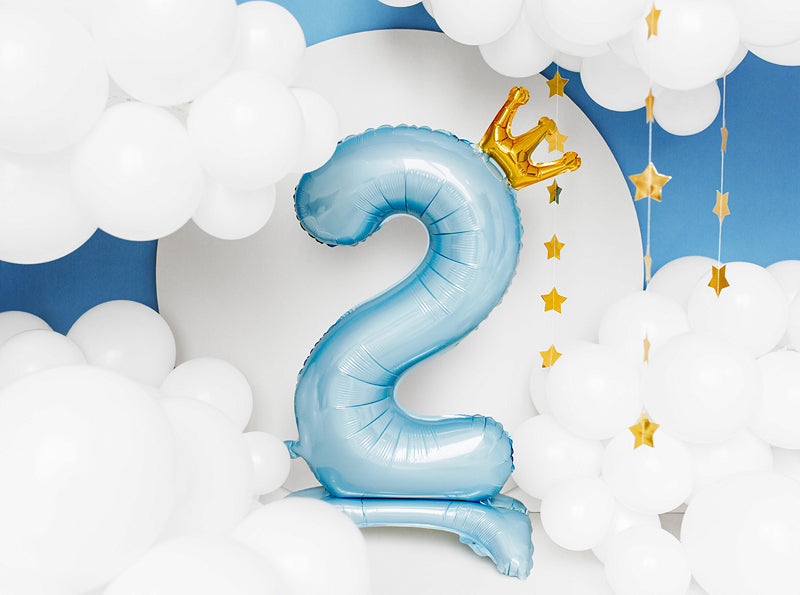 Folienballon Hellblau Krone Zwei Standfuß 2.Geburtstag Junge