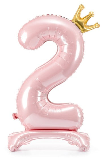 Zahlenballon mit Krone Rosa Standfuß Zwei