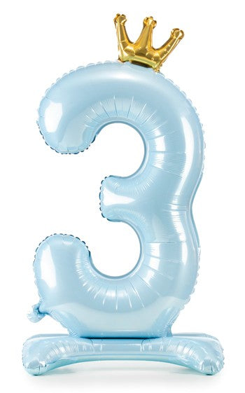 Folienballon Hellblau Krone Drei Standfuß 3.Geburtstag Junge
