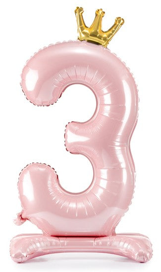 Folienballon Rosa Krone Drei Standfuß 3.Geburtstag Mädchen