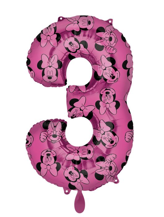Zahlenballon Minnie Maus 3 86cm Pink Schwarz