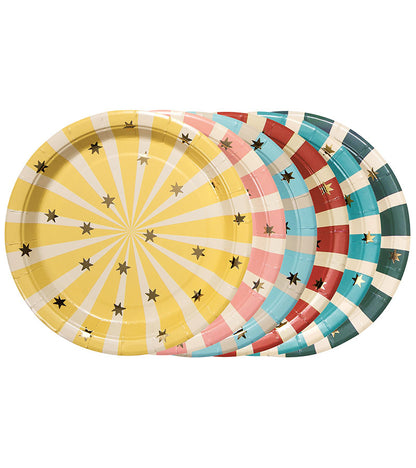 Zirkus Pappteller Partyteller Sterne gold Streifen Retro
