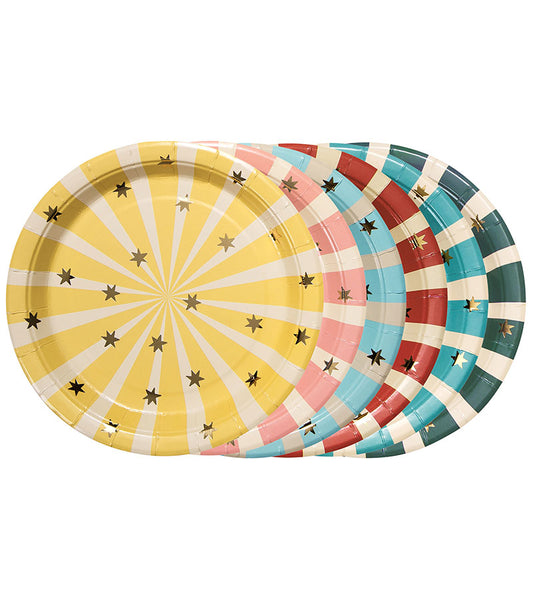 Zirkus Pappteller Partyteller Sterne gold Streifen Retro