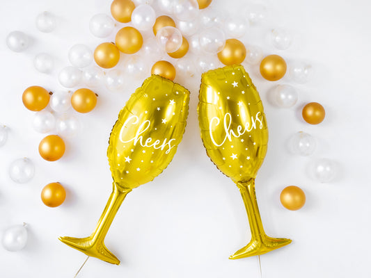 Folienballon Motivballon Gold Silvester Glas Cheers Sektglas