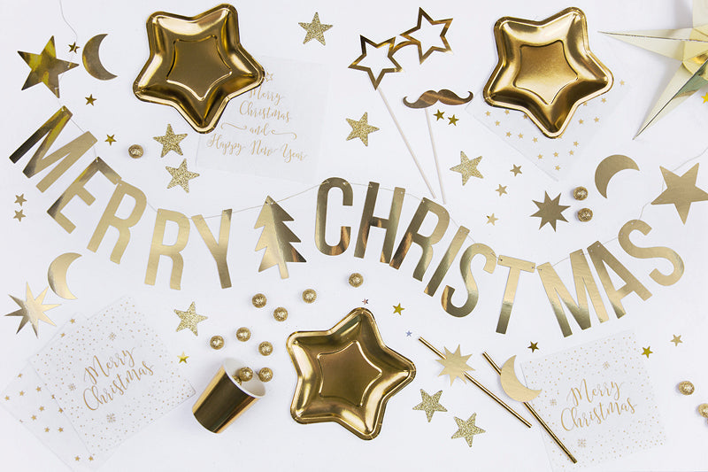 Weihnachten Servietten Tischdeko Gold Weiss Merry christmas 