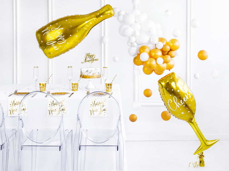 Folienballon Motivballon Gold Silvester Happy New Year Flasche Sektflasche Champagner