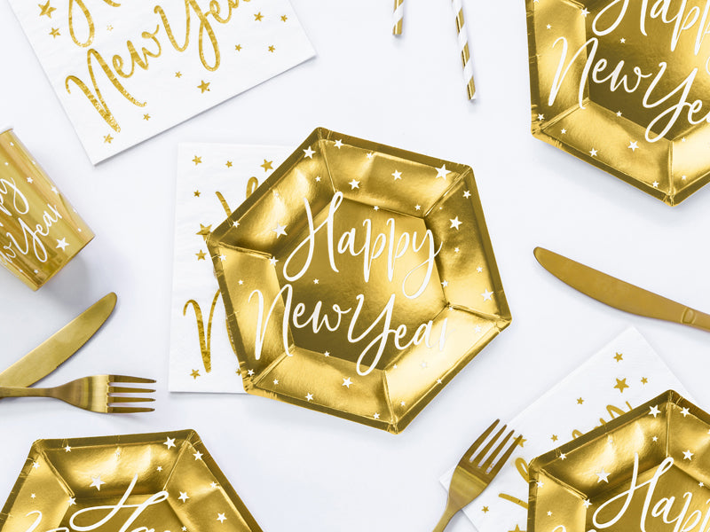 Partyteller Pappteller Silvester Gold Weiss Happy New Year