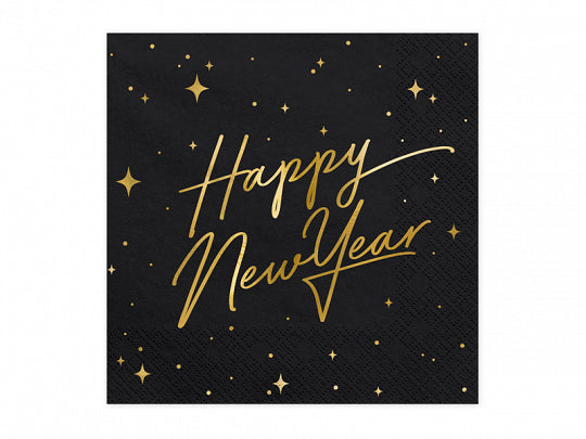 Servietten Silvester Schwarz Gold Happy New Year Sterne