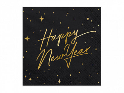 Servietten Silvester Schwarz Gold Happy New Year Sterne