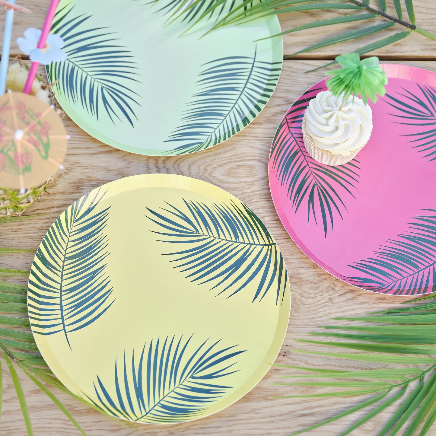 Tropical Party Palmblätter Hawaiiparty Sommerparty Gartenparty Partyteller Pappteller