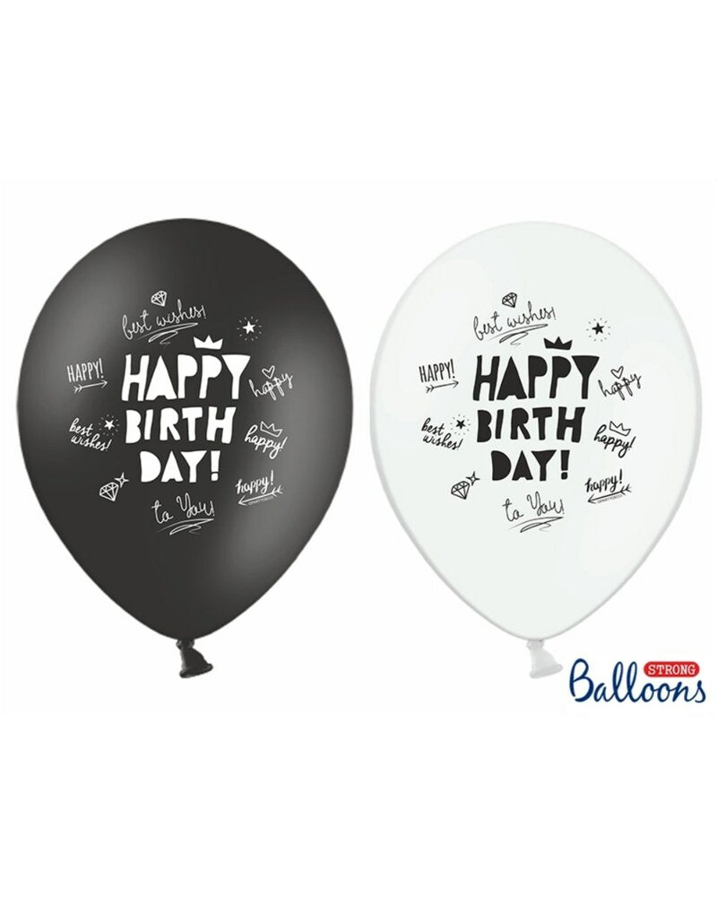 Luftballons Happy Birthday Schwarz Weiss Latexballons