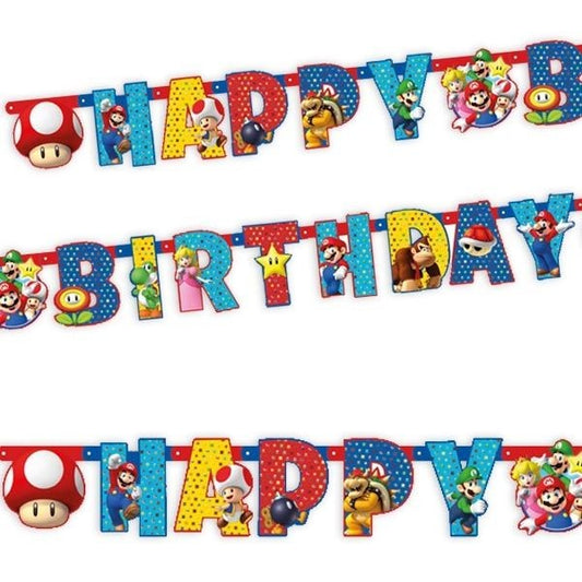 Super Mario Party Kinder Geburtstag  Girlande Happy Birthday 