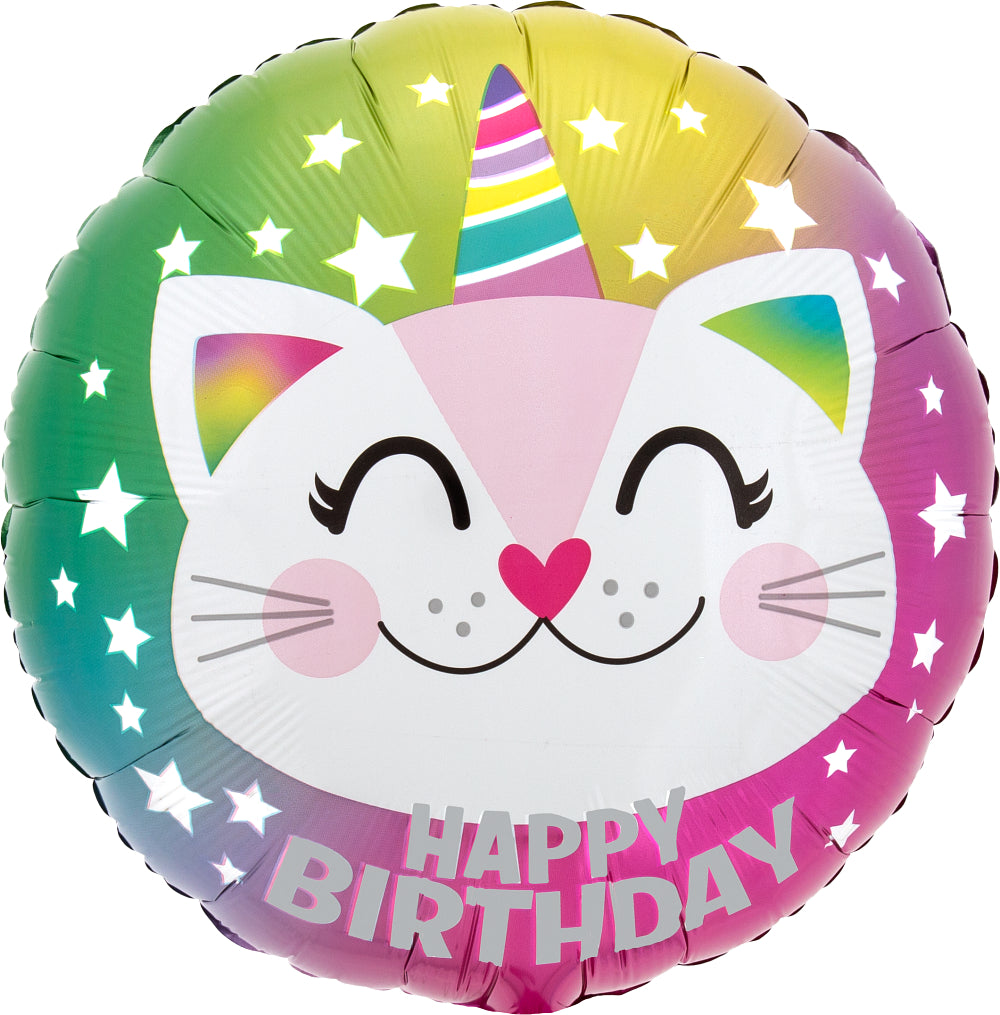 Caticorn Folienballon Rund Happy Birthday