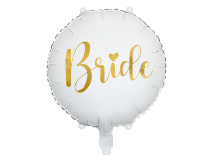 Folienballon Rund Bride in Weiss mit Schrift in Gold