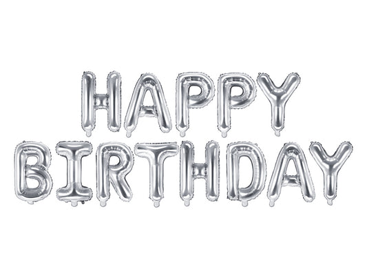 Folienballon Schriftzug Happy Birthday Silber