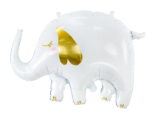 Folienballon Elefant in weiss mit goldenen Ohren